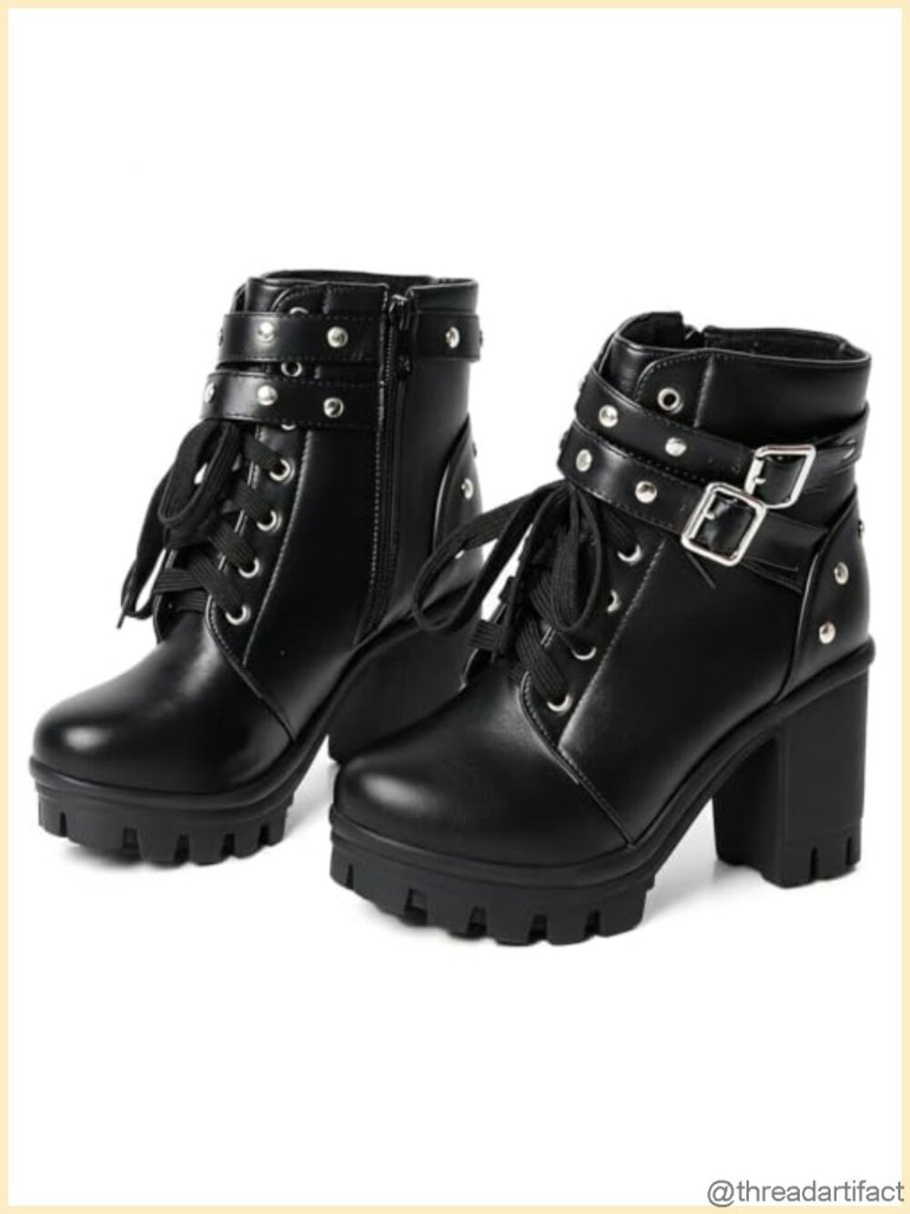 Womens Platform Combat Boots Chunky Block Heel PU Leather Ankle Booties